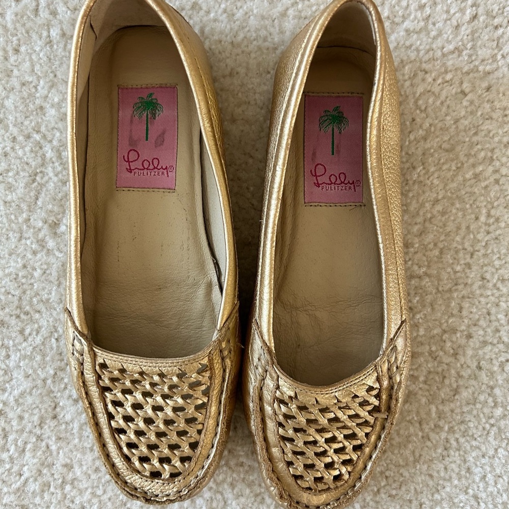 Lilly Pulitzer Gold Flats with Woven Design